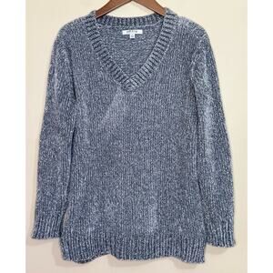 Orvis Chenille Sweater Women's Medium V-Neck Gray Comfy Cozy Top
